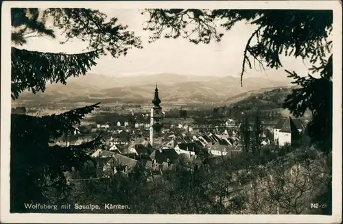 Wolfsberg (Kärnten) Volšperk Volčji breg Panorama-Ansicht mit Saualpe, Kärnten 1942   AK gelaufen mit Stempel WOLFSBERG (KÄRNTEN)