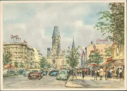 Charlottenburg-Berlin Kurfürstendamm, Gedächtniskirche Künstlerkarte 1989