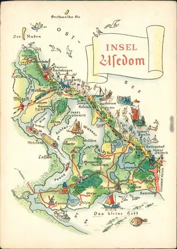 .Mecklenburg-Vorpommern Landkarten-Ansichtskarten: Insel Usedom 1968