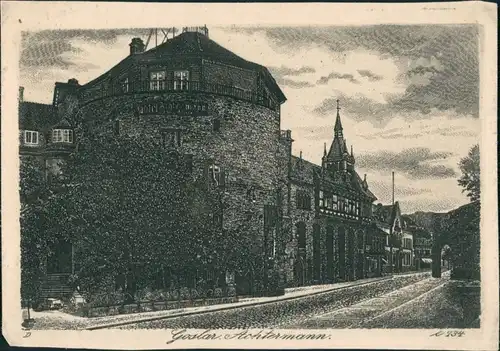 Ansichtskarte Goslar Federzeichnung - Straßenpartie 1922