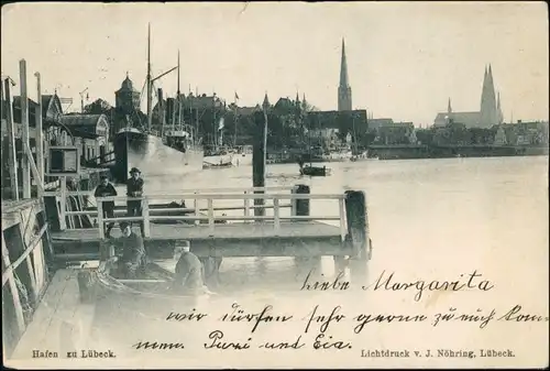 Ansichtskarte Lübeck Am Hafen, Seeleute 1900