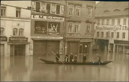 Ansichtskarte Meißen Boot, Hochwasser - Geschäfte 1920 Privatfoto
