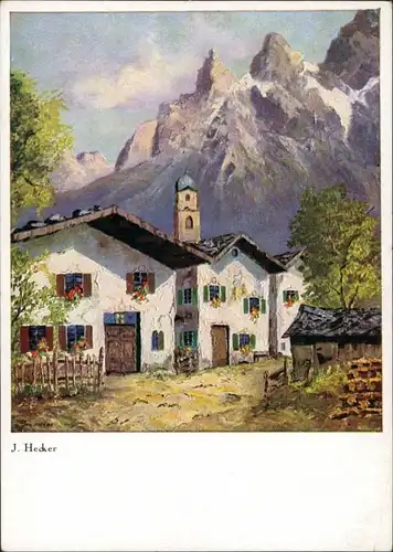 Ansichtskarte Mittenwald Künstlerkarte Alpen - Dorf 1940