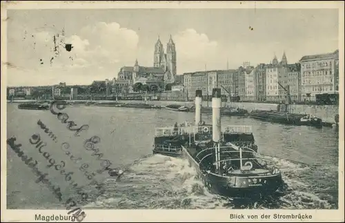 Ansichtskarte Magdeburg von der Strombrücke aus - Dampfer 1928