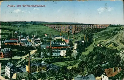Ansichtskarte Mylau Fabrikanlagen im Tal 1927