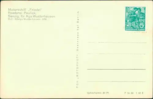 Senzig-Königs Wusterhausen Motorschiff Reederei Paulick - Stadt 1955