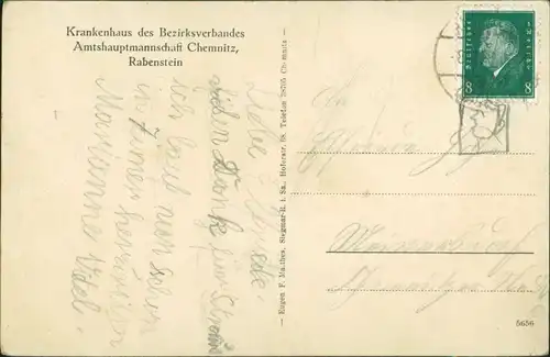 Ansichtskarte Rabenstein-Chemnitz Bezirkskrankenhaus 1928