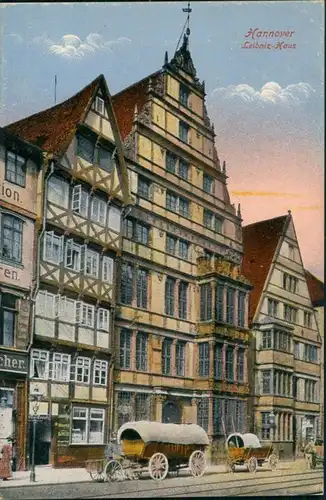 Hannover Leibnizhaus Strassen Partie mit Beladung von Fuhrwerk 1910