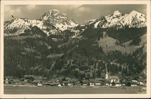 Bayrischzell Panorama-Ansicht mit Wendelstein, Alpen Bergkette 1940  AK gelaufen mit Stempel von BAYRISCHZELL