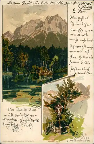 Ansichtskarte Grainau Künstlerkarte: Badersee 2 Bild 1900