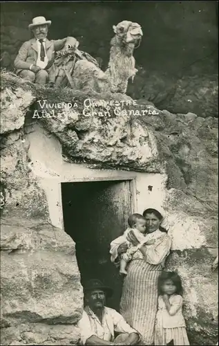 Postales Atalaya (Gran Canaria) Höhle Frau Mann auf Kamel 1917