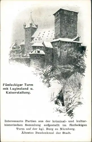 Ansichtskarte Nürnberg Kaiserburg, Künstlerkarte 1907