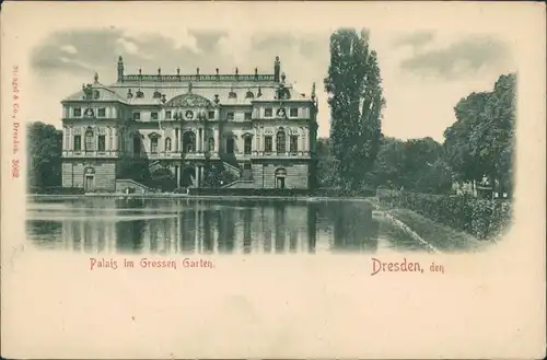 Ansichtskarte Dresden Palais im Großen Garten Gesamtansicht mit Teich 1900