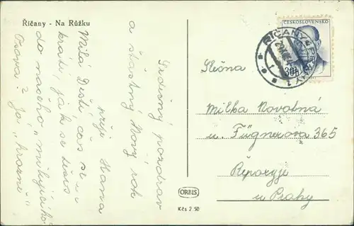 Postcard Ritschan Říčany Straßenpartie am Kaufhaus 1954