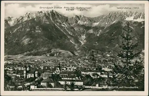 Innsbruck Österreich - Tirol - Panorama mit Alpen Nordkette 1940