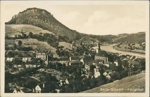 Königstein (Sächsische Schweiz) Panorama-Ansicht Gesamt  Fluss Elbe 1927