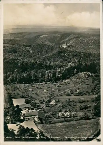 Ansichtskarte Falkenstein/Harz Luftbild Hotel zum Gartenhaus 1930