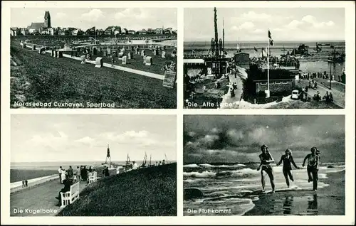 Ansichtskarte Cuxhaven Alte Liebe, Sportbad, Die Flut kommt 1955