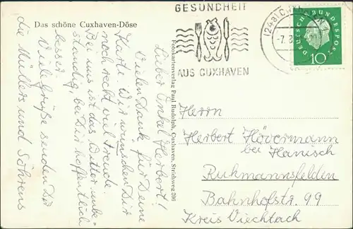 Ansichtskarte Döse-Cuxhaven Bake, Strand, Straßen 1961