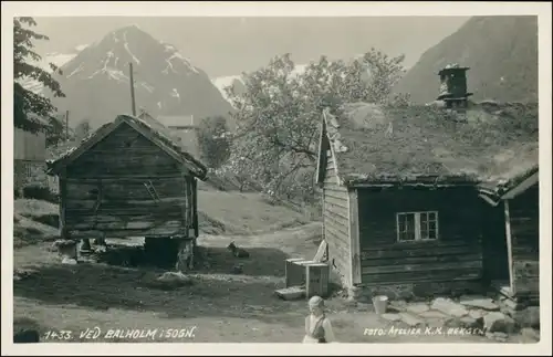 Postcard Balholmen Partie im Dorf Norge 1923