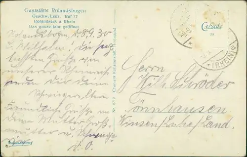 Ansichtskarte Rolandswerth-Remagen Gaststätte Rolandsbogen 1930