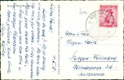 Ansichtskarte Bad Hofgastein Stadt - Text 1958