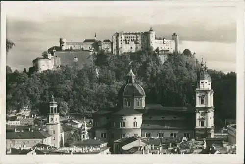 Ansichtskarte Salzburg Stadtteilansicht mit Glockenspiel und Dom 1932