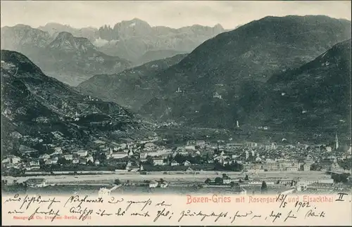 Cartoline Gries-Bozen Bolzano Blick auf die Stadt 1904