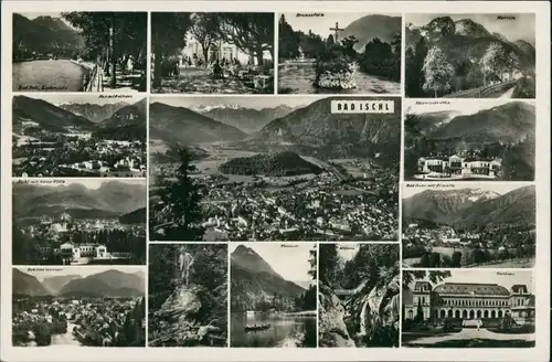 Bad Ischl Mehrbild-Postkarte mit 14 Stadt- und Umlandansichten 1932