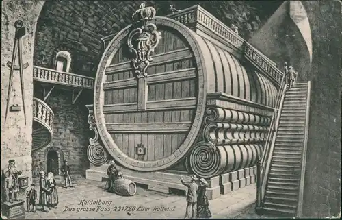 Heidelberg Das große Heidelberger Fass 221786 Liter haltend 1910/1907  AK