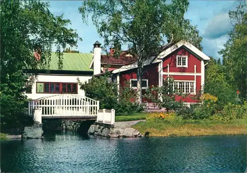 Postcard Sundborn Partie typisches schwedisches Wohnhaus 1980