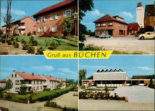 Ansichtskarte Büchen (b Lauenburg) 4 Bild: Straßen, Halle, VW Käfer 1969