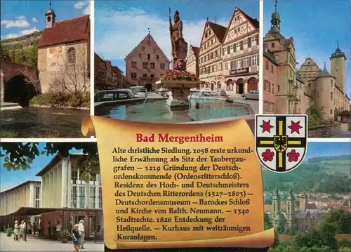 Ansichtskarte Bad Mergentheim 5 Bildkarte mit Wappen, Brunnen, Kirche 1995