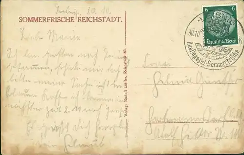 Postcard Reichstadt Zákupy Partie an der Stadt 1939