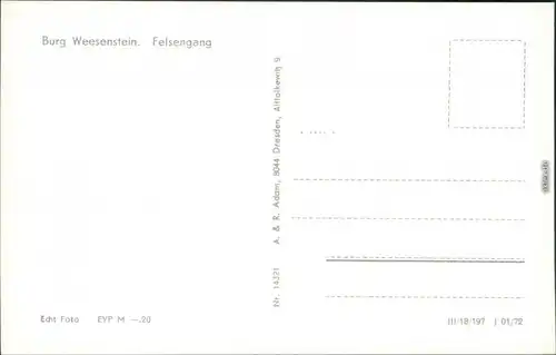 Ansichtskarte Weesenstein (Müglitz) Schloss Weesenstein - Felsengang 1977