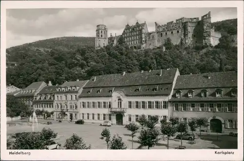 Heidelberg Panorama-Ansicht Heidelberger Schloss Partie Karlsplatz 1950