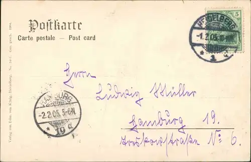 Heidelberg Künstlerkarte Mondschein Postkarte Künstler Verhas pinx. 1905/1904