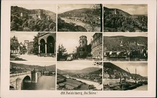 Heidelberg Stadtteilansichten Mehrbild-AK mit 9 alten Foto-Ansichten 1940