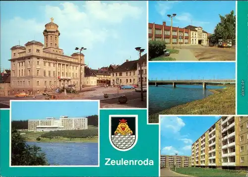 Zeulenroda-Zeulenroda-Triebes Rathaus, Seglerhafen, Kreiskulturhaus "Deutsch-Sowjetische Freundschaft", Brücke über die Talsperre, Neubaugebiet Rötlein 1982