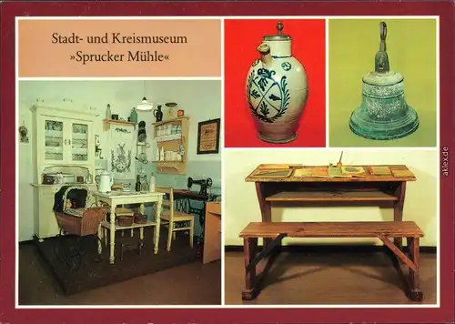 Guben Stadt- und Kreismuseum "Sprucker Mühle": Proletarische Küche, Kanne, Gesindeglocke, Schulbank 1987