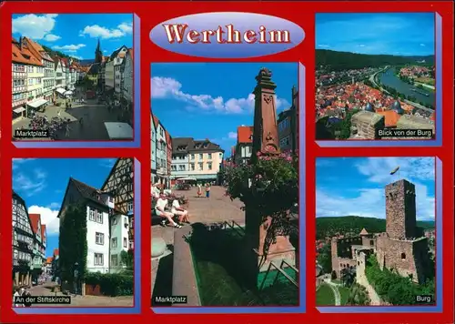 Ansichtskarte Wertheim Marktplatz, Burg-Blick, Stiftskirche 2000