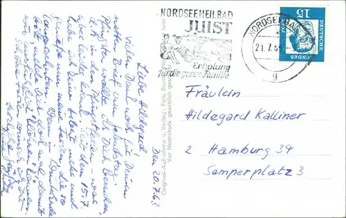 Ansichtskarte Juist Dünen und Meer 1953