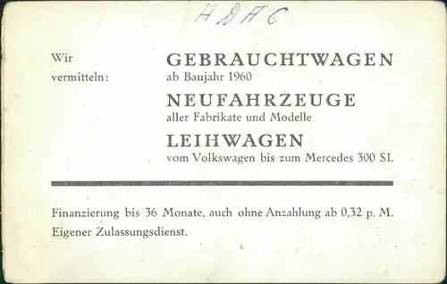 Ansichtskarte  Krissel Automobile Verkaufsstelle VW Mercedes Benz 1962