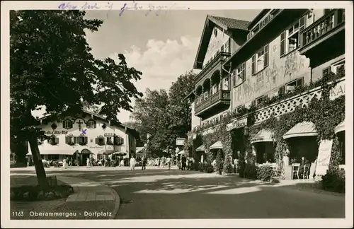 Ansichtskarte Oberammergau Dorfplatz - Gaststätte 1937