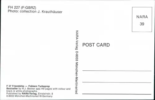 Ansichtskarte  Propellerflugzeug FH 227 (F-GBRZ) F 27 Friendship 1990