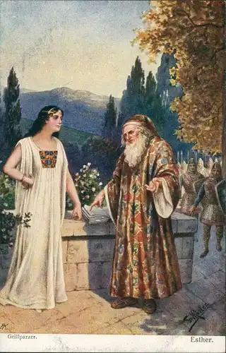 Oper - Schauspieler, Grillparzer Esther, Künstlerkarte Fr. Rössler 1914