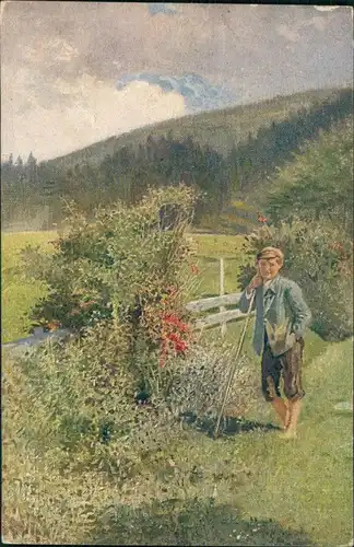 Ansichtskarte  Künstlerkarte: Gemälde Prof. E. Hörwarter Der Hüterbub 1915