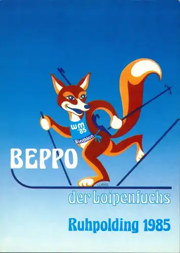 Ansichtskarte Ruhpolding Beppo der Loipenfuchs WM Biathlon 1985