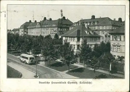 Ansichtskarte Chemnitz Frauenklinik - Bus 1939