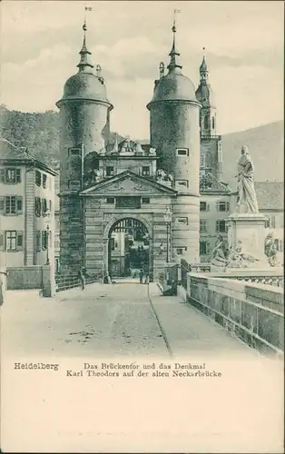 Heidelberg Brückentor Denkmal Karl Theodor alte Neckar Brücke 1904